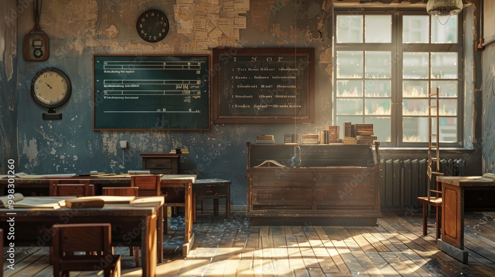 Fototapeta premium Classroom with history timeline on the wall.