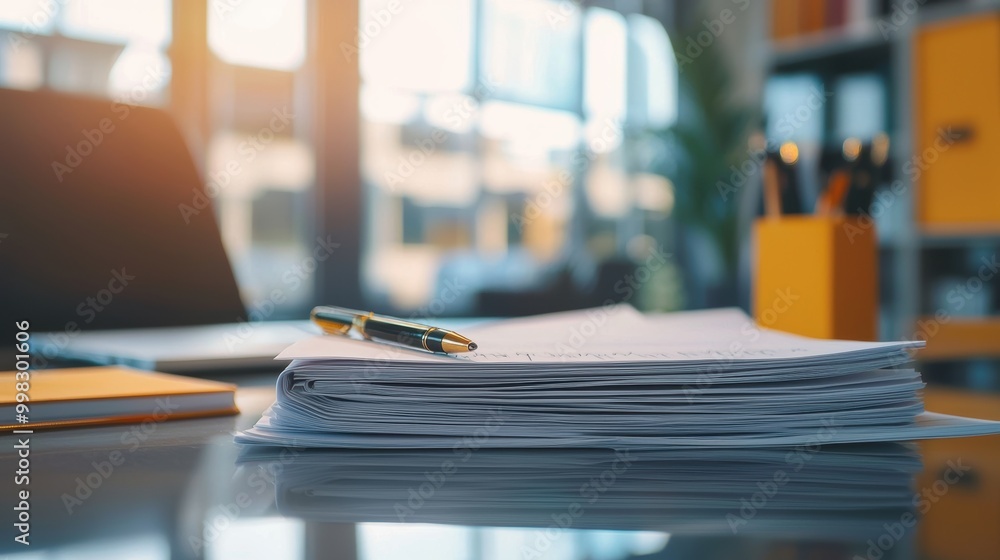 Organized Stack of Business Documents on Office Table Organized Stack of Business Documents on Office Table