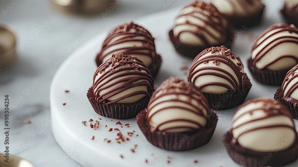 Chocolate truffles on marble surface. These are a perfect dessert for any occasion. Chocolate truffles on marble surface. These are a perfect dessert for any occasion.