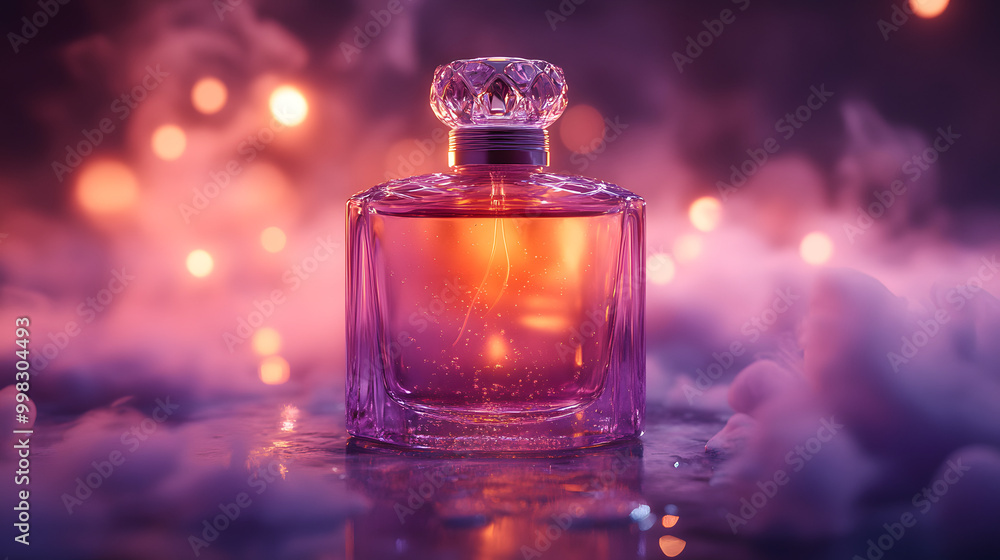 A Purple Bottle of Perfume on the Table Surrounded by Sparkling Lights
A Purple Bottle of Perfume on the Table Surrounded by Sparkling Lights