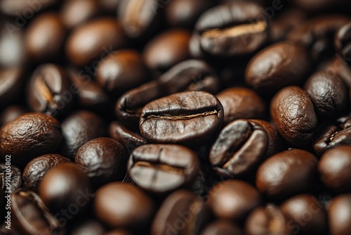 Close-Up of Roasted Coffee Beans with a Focus on a Single Bean photo