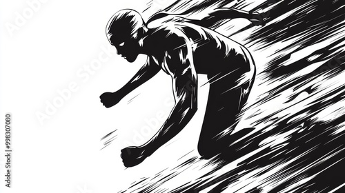 The running man. Black white vector logo illustration