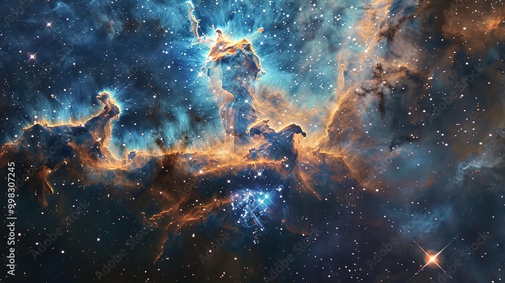 Fototapeta premium Illustration of a space cosmic background of supernova nebula and stars, glowing mysterious universe
