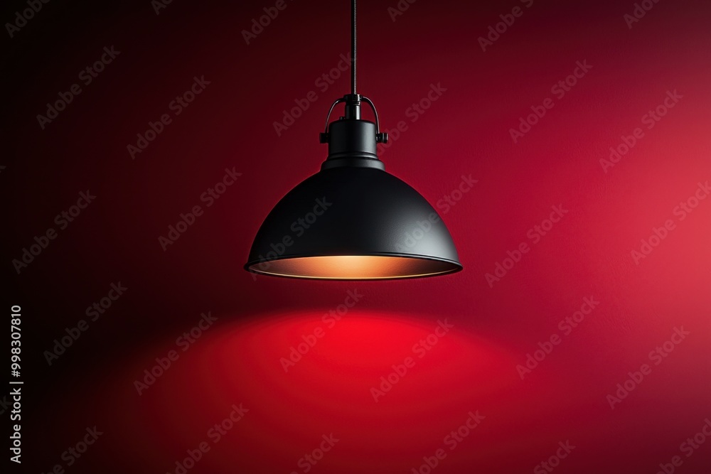 Obraz premium Stylish black pendant lamp illuminating a red wall