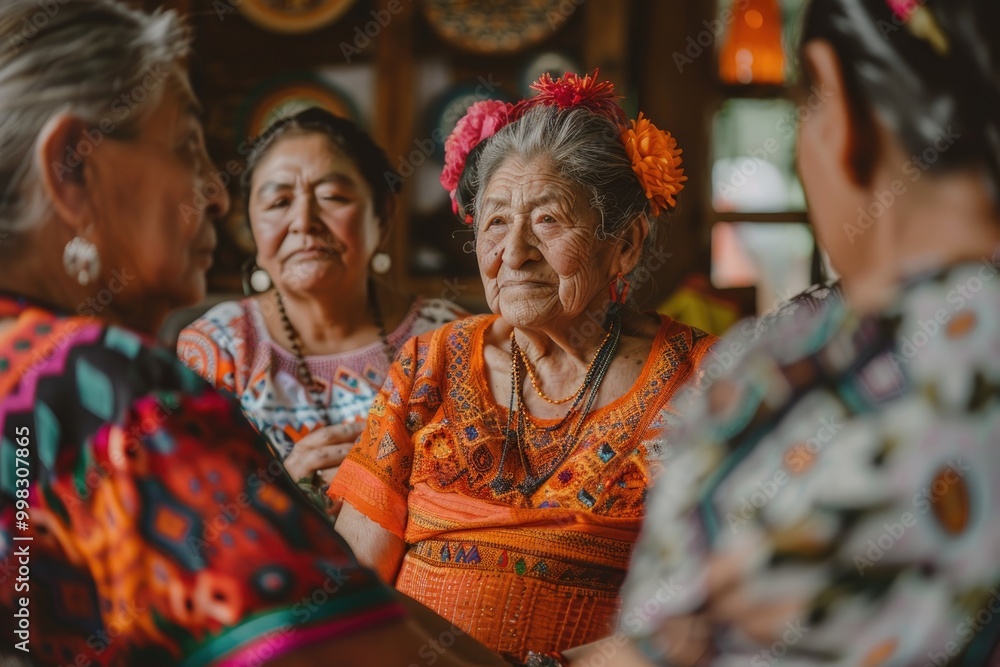 Elderly Woman in Traditional Colorful Attire Smiling Inside a Community Gathering Elderly Woman in Traditional Colorful Attire Smiling Inside a Community Gathering