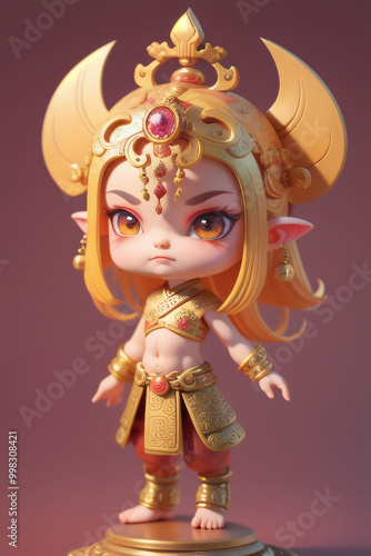 Chibi style asura from chinese mythology god of wealth