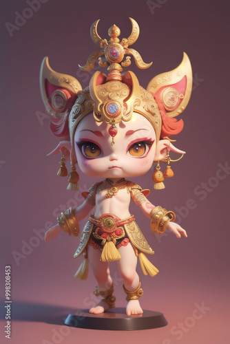 Chibi style asura from chinese mythology god of wealth