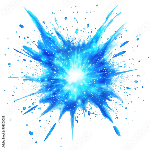 Blue explosion splash illustration, transparent background photo