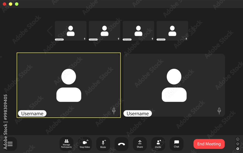 Video conference user interface, video conference calls window overlay. Video conference user interface, video conference calls window overlay.