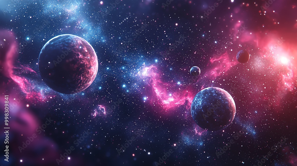 Celestial alignment, planets and stars, cosmic geometry, 3D illustration Celestial alignment, planets and stars, cosmic geometry, 3D illustration
