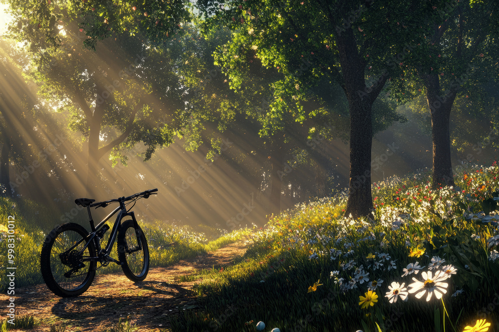 Fototapeta premium forest trail with mountain bike