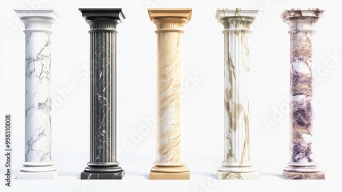 Elegant and timeless marble columns in vector format, showcasing distinct styles to enhance your designs.