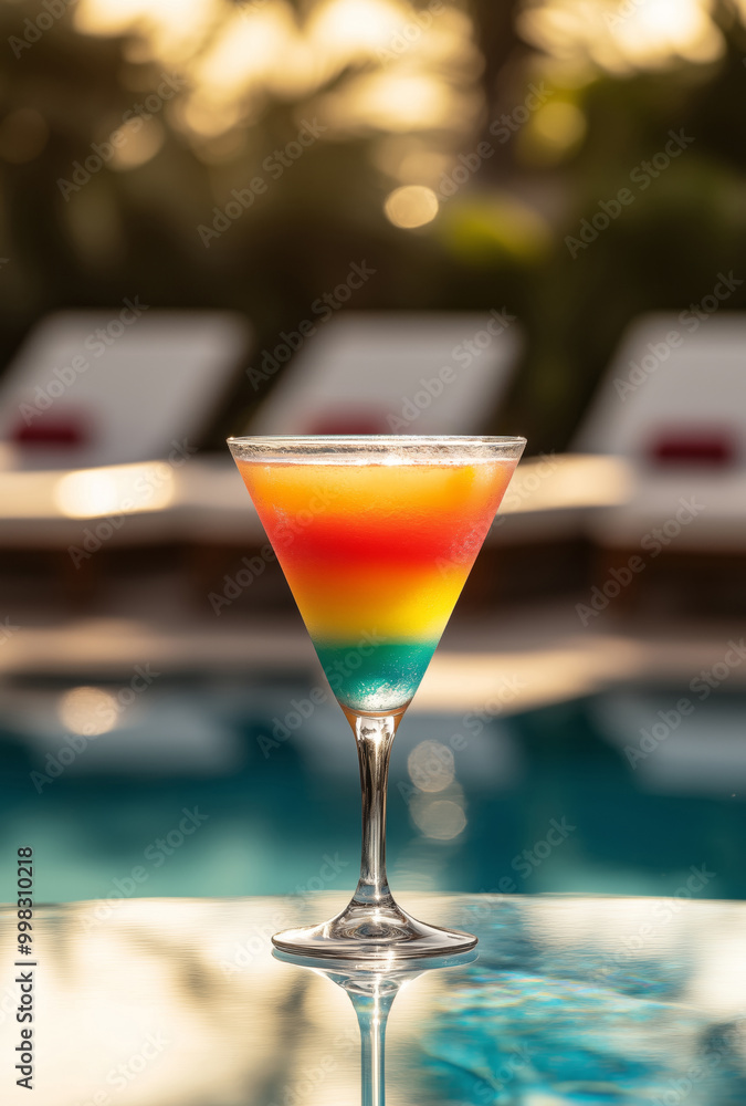 A colorful tropical cocktail served by the poolside A colorful tropical cocktail served by the poolside