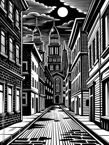 Moonlit Metropolis: Enchanting Nighttime Cityscape Illustration