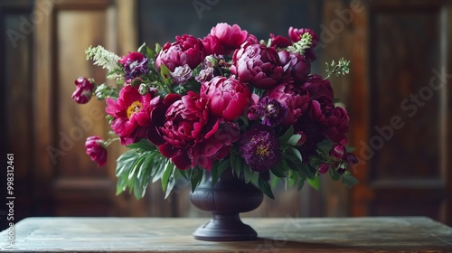 Wallpaper Mural Elegant floral arrangement with burgundy peonies in a vase, perfect for special occasions like Mother's Day, birthdays, weddings, and more. Creative and modern bouquet design. Torontodigital.ca