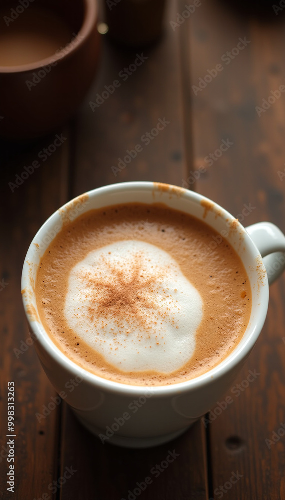 Top-Down View of Vanilla Latte in White Ceramic Cup Top-Down View of Vanilla Latte in White Ceramic Cup