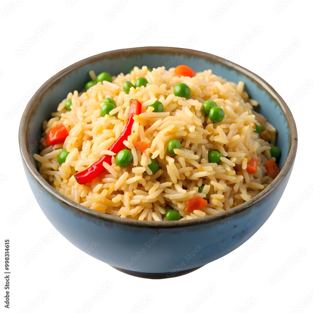 Fried rice with vegetables and chicken isolated on a transparent background Fried rice with vegetables and chicken isolated on a transparent background