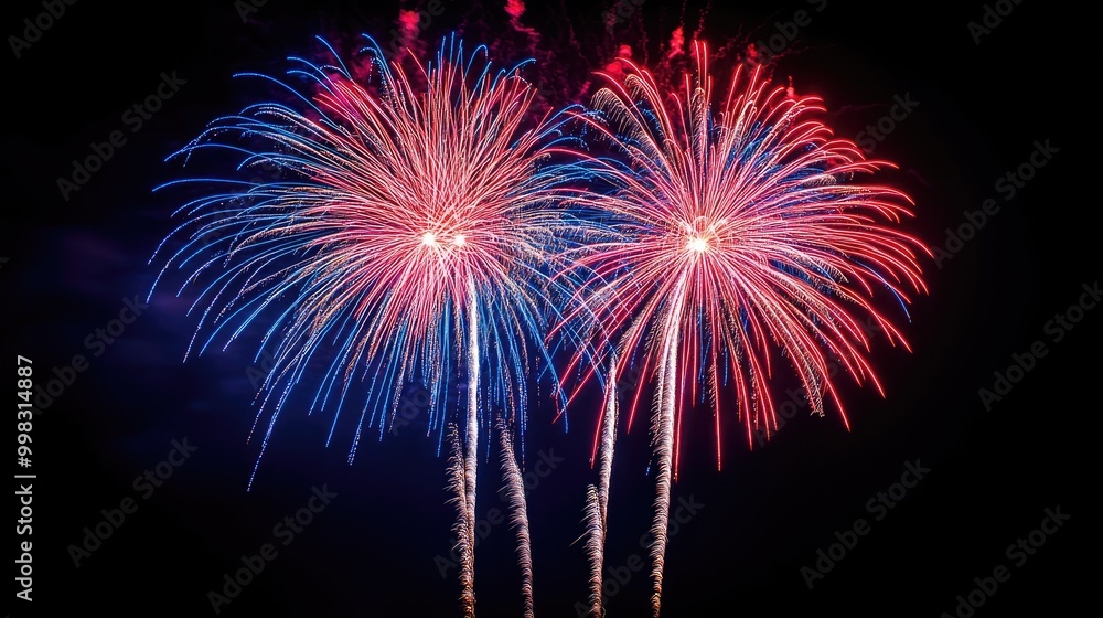 Vibrant fireworks display featuring red white and blue colors set against a backdrop that offers ample copy space Vibrant fireworks display featuring red white and blue colors set against a backdrop that offers ample copy space