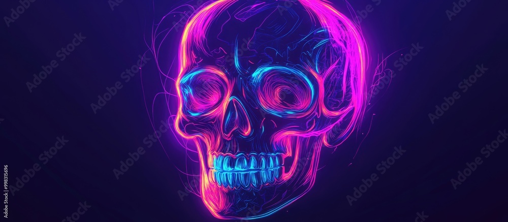 Stylish skull head doodle design ideal for posters stickers or apparel featuring vaporwave and synthwave aesthetics with vibrant neon elements reminiscent of the 80s Stylish skull head doodle design ideal for posters stickers or apparel featuring vaporwave and synthwave aesthetics with vibrant neon elements reminiscent of the 80s