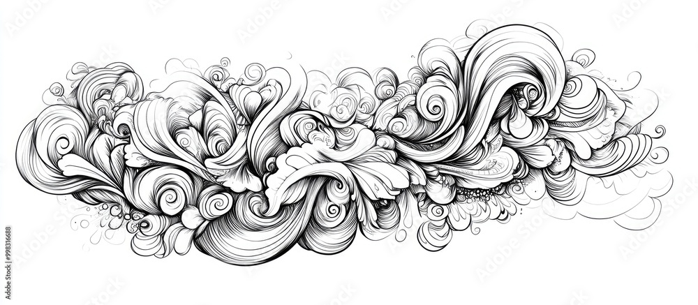 Whimsical abstract fantasy doodle design ideal for a coloring book featuring surreal elements set against a white background Whimsical abstract fantasy doodle design ideal for a coloring book featuring surreal elements set against a white background