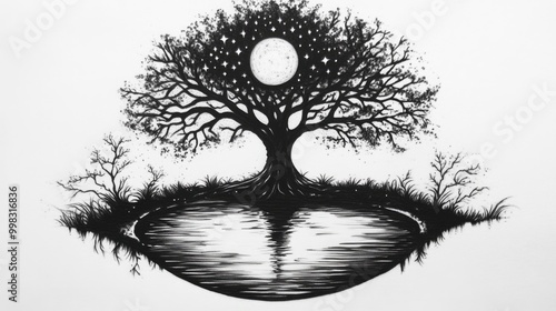 Tree of Life tattoo design representing existence and mortality Starry river Mystical emblem of the soul s immortality Themes of psychology symmetry philosophy and poetry photo