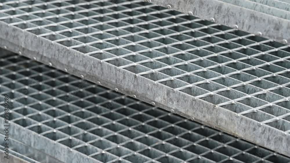 Hot Deep Galvanized Iron Gratings, 4k Video of detail in Heavy Steel Industry Hot Deep Galvanized Iron Gratings, 4k Video of detail in Heavy Steel Industry