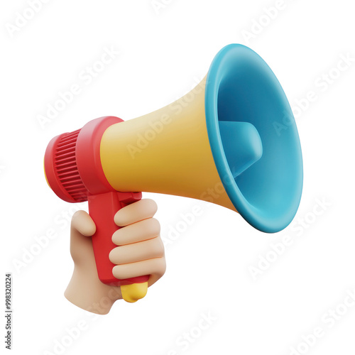 3D icon cartoon style hand holding megaphone vibrate color isolate on transparent background photo