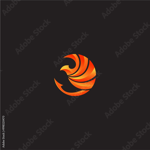 Elegant phoenix circle logo icon template, luxury phoenix logo, best phoenix bird with curved wings logo design template