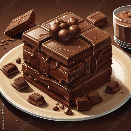 illustration of creamy chocolate on a plate photo