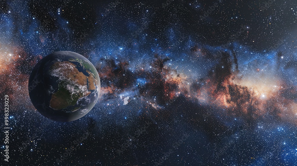 Naklejka premium A captivating image of a space scene featuring various planets and stars. Perfect for use in science fiction projects or educational materials