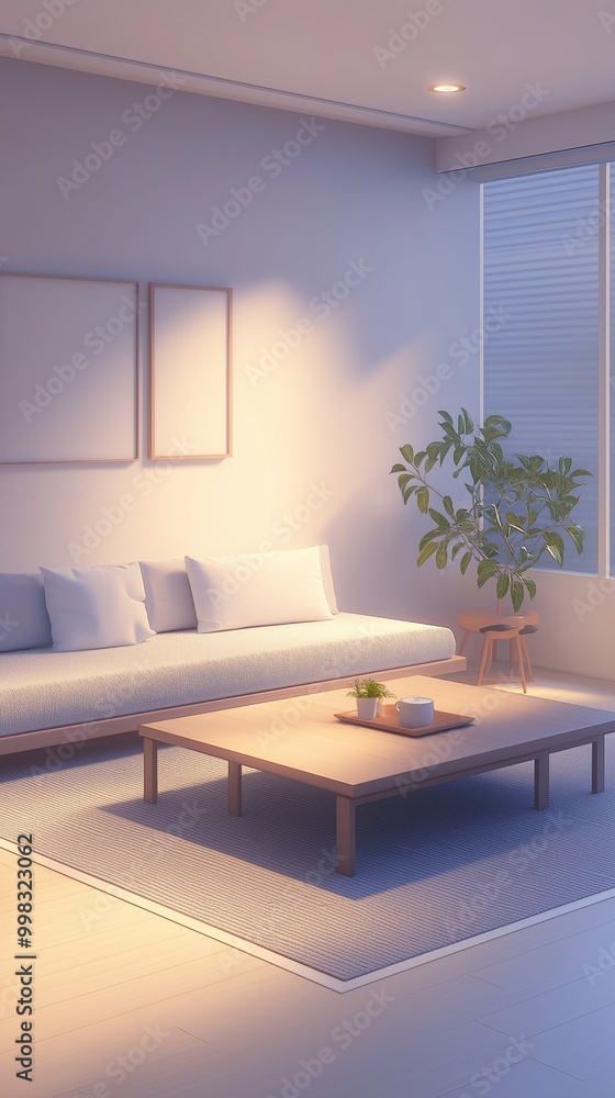 Fototapeta premium A Modern Minimalist Living Room With Attractive Furnishing. 