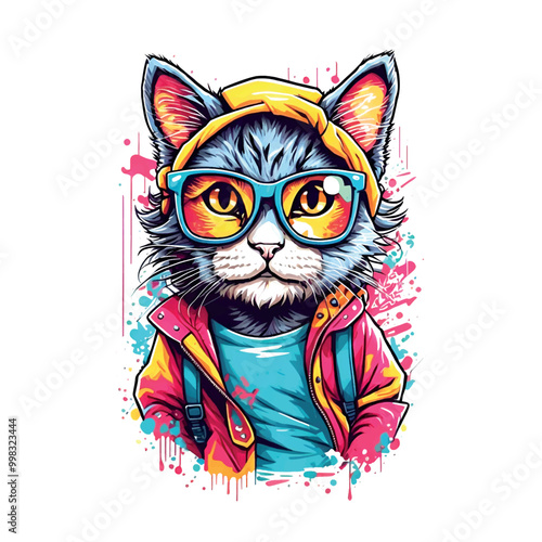 cat with colourful clothes vector