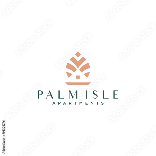 palm house tree home logo vector icon illustration, Tropical Home Icon Flat Graphic Design