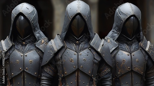 Three Hooded Figures in Dark Armor