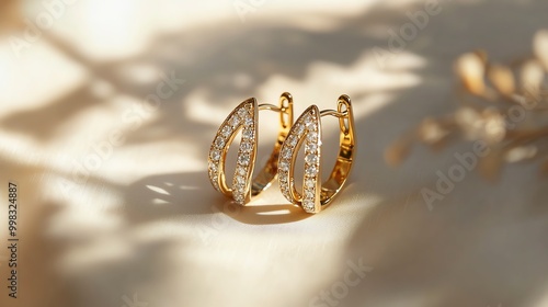 Elegant gold earrings adorned with shimmering crystals, perfect for adding a touch of sophistication to any outfit.