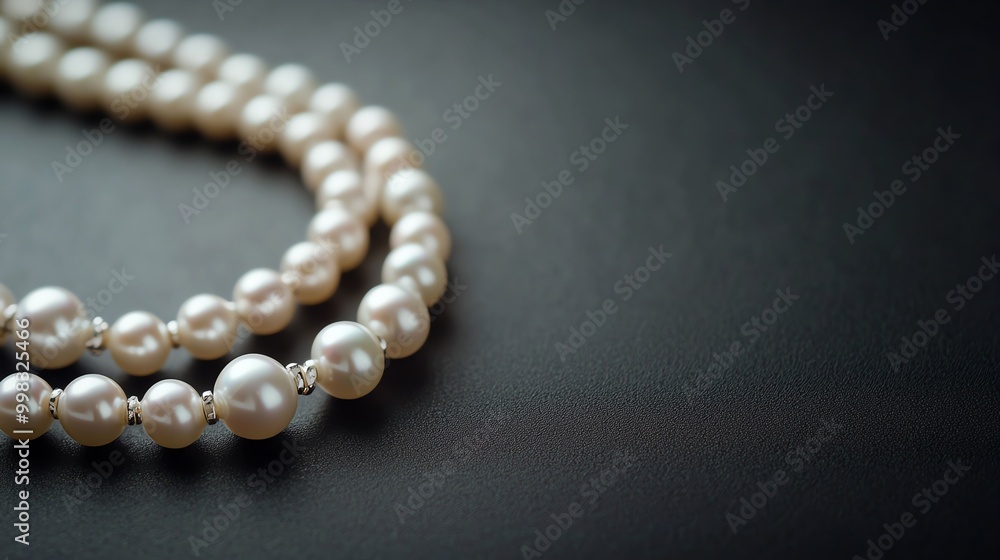 Elegant pearl necklace delicately draped on a dark surface, showcasing its luxurious and timeless beauty. Elegant pearl necklace delicately draped on a dark surface, showcasing its luxurious and timeless beauty.