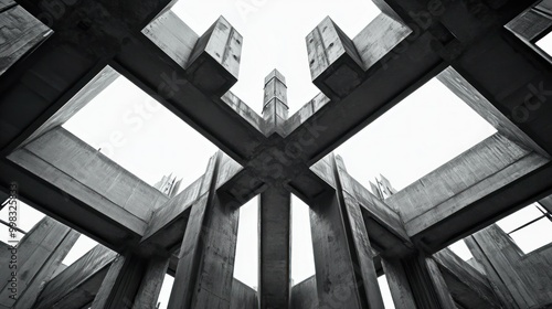 Abstract Concrete Structure with Intersecting Beams and Openings photo