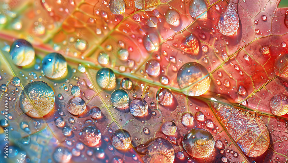 Water Droplets on a Leaf After Rain, Reflecting Sunlight Water Droplets on a Leaf After Rain, Reflecting Sunlight