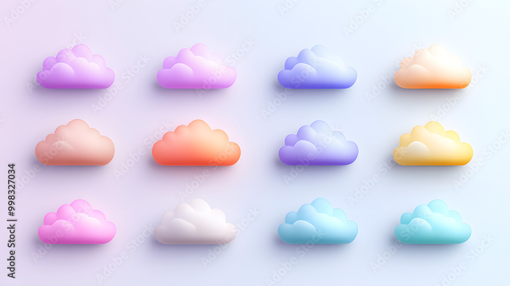 Minimal pastel cloud set of icons with soft edges placed on a light background Minimal pastel cloud set of icons with soft edges placed on a light background