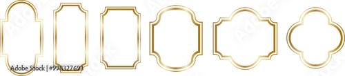Gold shiny geometric frames. Gold decoration in minimal style. Shiny frames for the holiday or congratulations on transparent background. Vector EPS 10