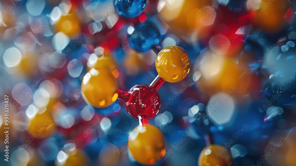 Fototapeta premium Colorful abstract representation of molecular structures in a vibrant scientific visualization at dusk. Generative AI