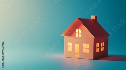 Wallpaper Mural Paper cutout house on a simple blue background, warm light casting shadows, perfect for real estate  Torontodigital.ca