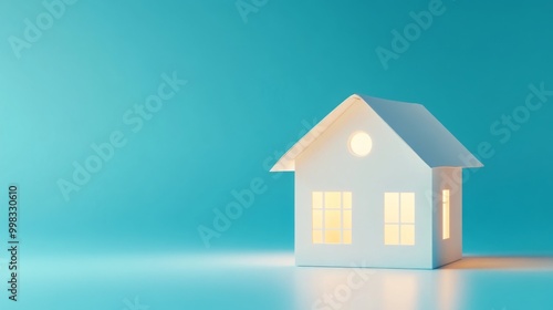 Wallpaper Mural A white paper house on a blue backdrop visually represents concepts of home purchasing, moving, renting, housewarming, and real estate transactions. Torontodigital.ca