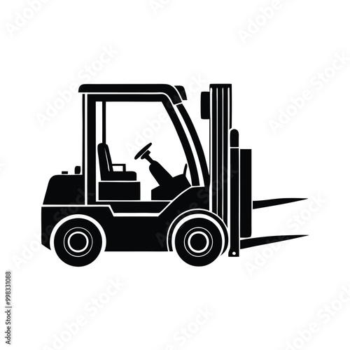 a forklift truck icon, vector silhouette, isolated on white background 
