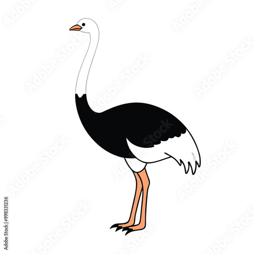 a ostrich flat design vector silhouette, isolated on white background