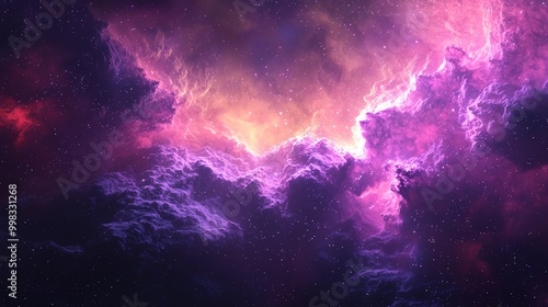 Cosmic nebula, gaseous blooms, star formations, 3D illustration