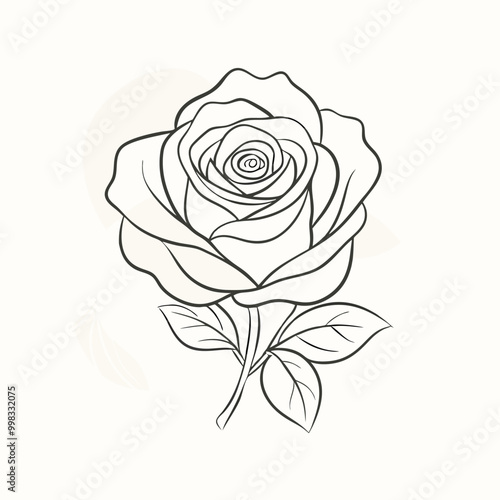 Wallpaper Mural a rose outline vector, isolated on white background  Torontodigital.ca