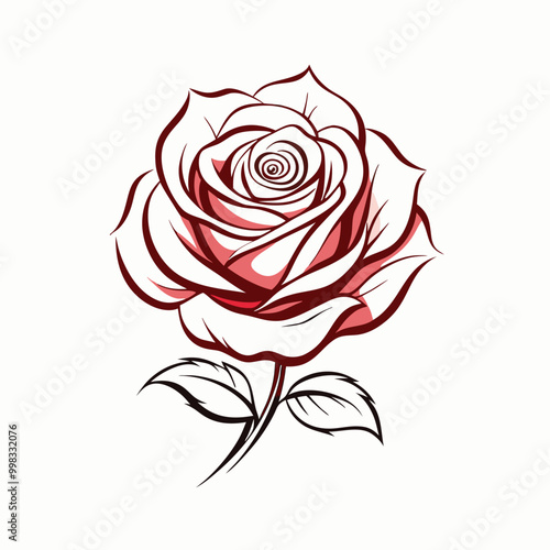Wallpaper Mural a rose outline vector, isolated on white background  Torontodigital.ca