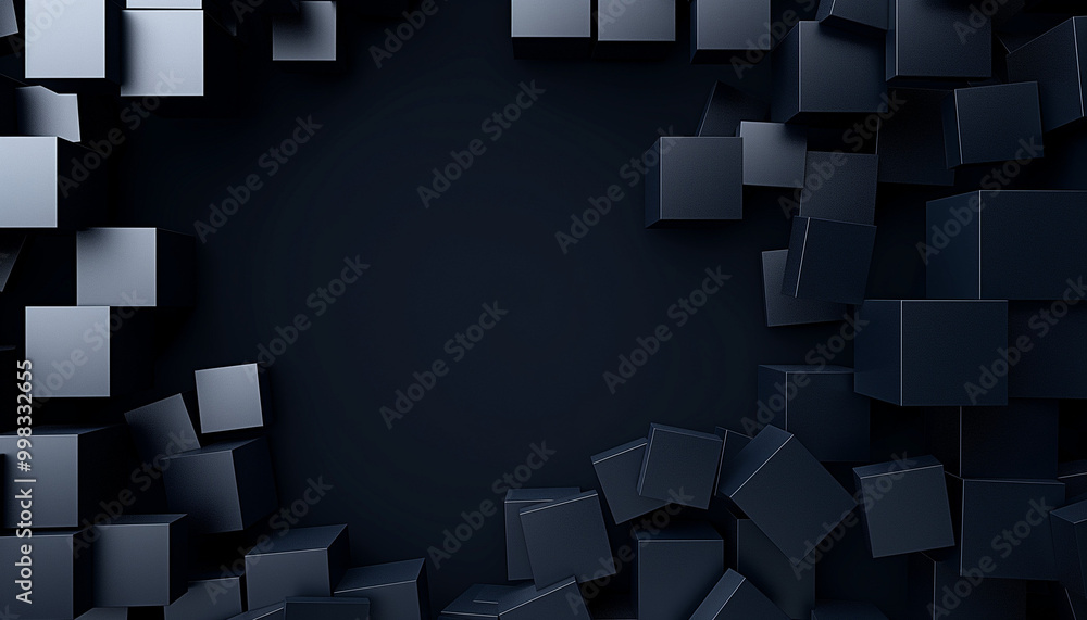 Abstract background with black cubes creating a modern frame. Abstract background with black cubes creating a modern frame.