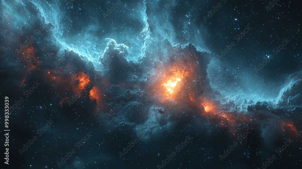Interstellar clouds, cosmic waves, deep space scenery, 3D illustration Interstellar clouds, cosmic waves, deep space scenery, 3D illustration